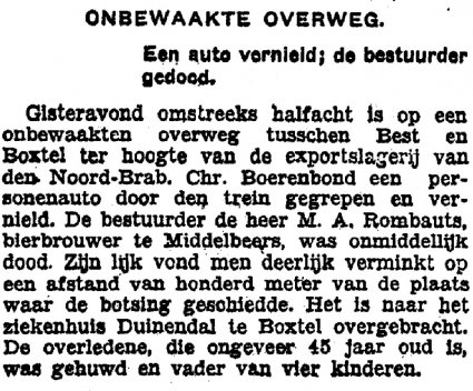 Krantenbericht over het ongeluk in 1931 (Collectie K. van Poppel)