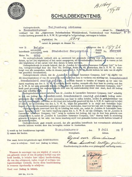 Invoerdocument voor een Studebaker, 1926