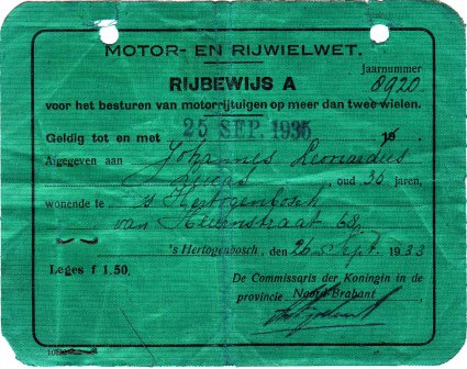Het rijbewijs van J.L. Lucas (Collectie M. Lucas)