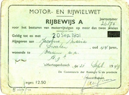 Rijbewijs A, 1949.