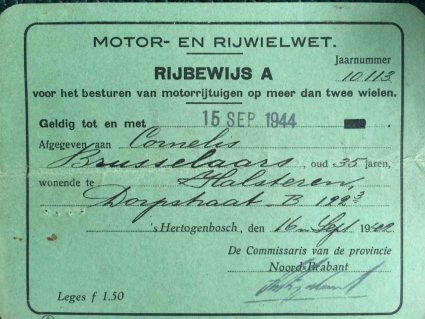 Rijbewijs van Cornelis Brusselaars, 1942 (Collectie G. Brusselaars)