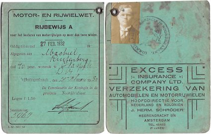 Rijbewijs van Machiel Ruitenberg (collectie Th. Ruitenberg)