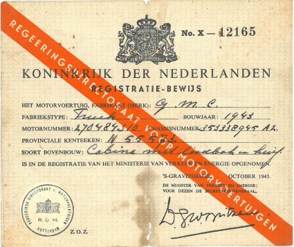 Registratiebewijs, 1945 (coll. fam. v.d. Elzen)