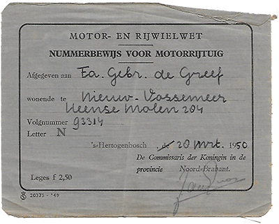 Het nummerbewijs van N-93314 (Collectie C.M. de Greef)