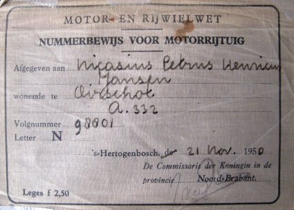 Nummerbewijs, 1950.