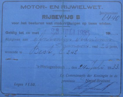 Rijbewijs van A.A. François, 1933.