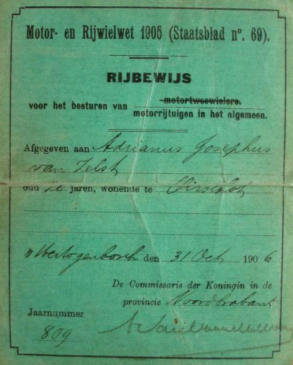 Rijbewijs van Janus van Zelst (1906)