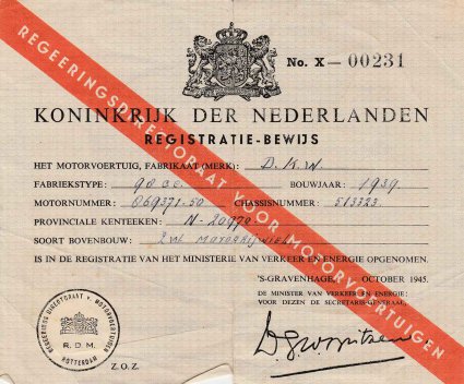 Registratiebewijs voor DKW
