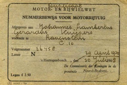 Nummerbewijs N-26458 (collectie Heemkundekring Land van Ravenstein