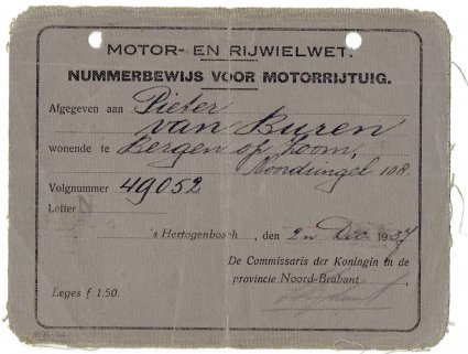 Nummerbewijs (collectie P. van Buren)