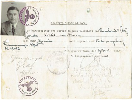 Vergunning om naar Gouda te reizen, 19 mei 1940 (collectie P. van Buren)