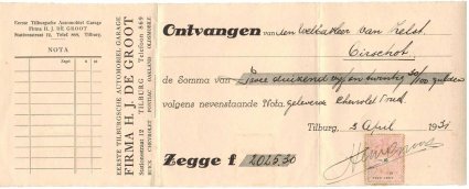 Kwitantie van de ETAG (archief A. van Zelst)