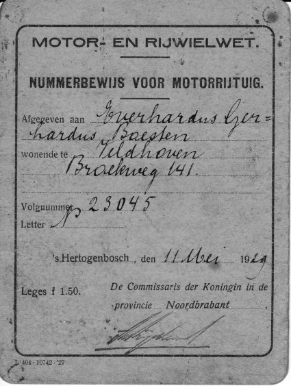 Nummerbewijs (coll. H. van Kuijk)