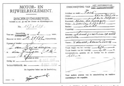 Inschrijvingsbewijs van de Ford AA, 1938 (bron: Het Griensvenneke 2021 nr. 2, blz. 23)