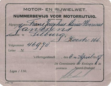 Nummerbewijs, 1937 (inzending C. Boissevain)