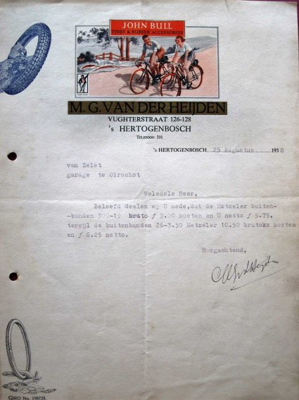 Offerte voor autobanden, 1938 (archief A. van Zelst)
