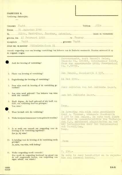 Schadeformulier (BHIC, archief gemeente Vught 1931-1985, inv. nr. 1011, scan 141)