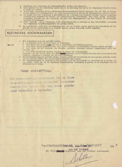 N-6694 Vergunning voor rijden op turfcokesgruis, 1944