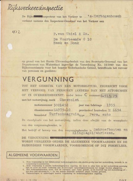 N-6694 Vergunning voor rijden op turfcokesgruis, 1944