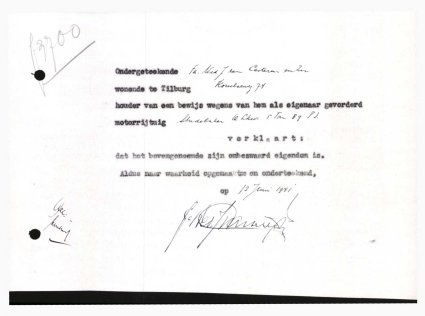 Verklaring van eigendom (bron: Regionaal Archief Tilburg, Archief gemeentebestuur Tilburg 1938-1985, inv. nr. 5631, scan 222)