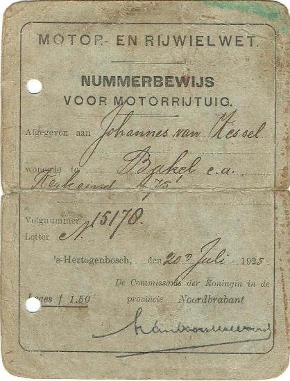 Nummerbewijs (bron: Heemkundekring Bakel en Milheeze)