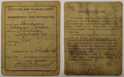 Nummerbewijs van H.J. Donkers (archief H. Donkers)