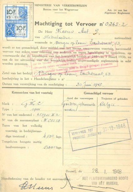 Machtiging vervoer door België (bron: particuliere collectie)