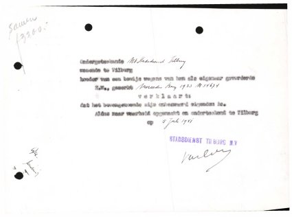 Verklaring van eigendom (Bron: Regionaal Archief Tilburg, toegang 484, Gemeentebestuur Tilburg 1938-1985, inv. nr. 5631, scan 257)
