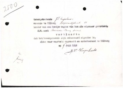 Verklaring eigendom Mercedes Benz bus (Bron: Regionaal Archief Tilburg, toegang 484, Gemeentebestuur Tilburg 1938-1985, inv. nr. 5631, scan 258)