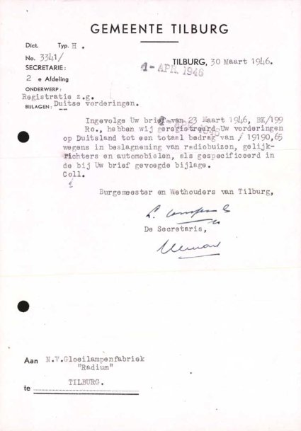 Bron: Regionaal Archief Tilburg, toegang 484, Gemeentebestuur Tilburg 1938-1985, inv. nr. 5633, scan 350