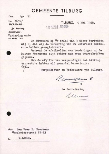 Bron: Regionaal Archief Tilburg, toegang 484, Gemeentebestuur Tilburg 1938-1985, inv. nr. 5633, scan 354