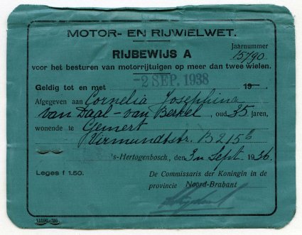 Rijbewijs C.J. van Berkel, 1936, zijde 2 (collectie A. van Daal)