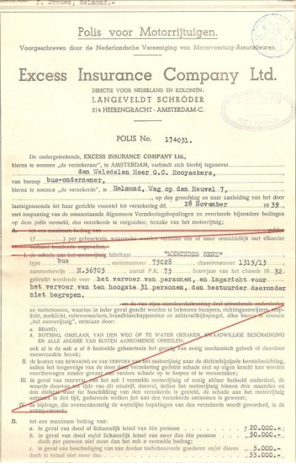 Verzekeringsbewijs voor Mercedes Benz (bron: collectie Kees van Schenk Brill)