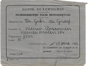 Het nummerbewijs van N-93314 (Collectie C.M. de Greef) Het nummerbewijs van N-93314 (Collectie C.M. de Greef)