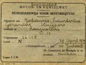 Nummerbewijs N-26458 (collectie Heemkundekring Land van Ravenstein