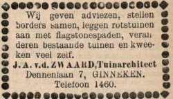 Advertentie van J.A. van der Zwaard