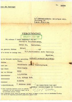 Vergunning turfgenerator, 1942