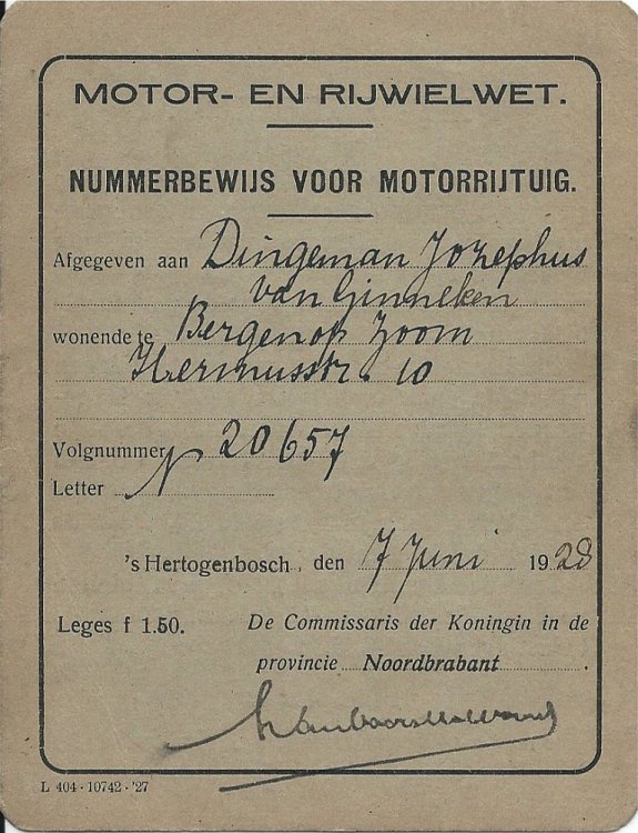 Nummerbewijs 1928